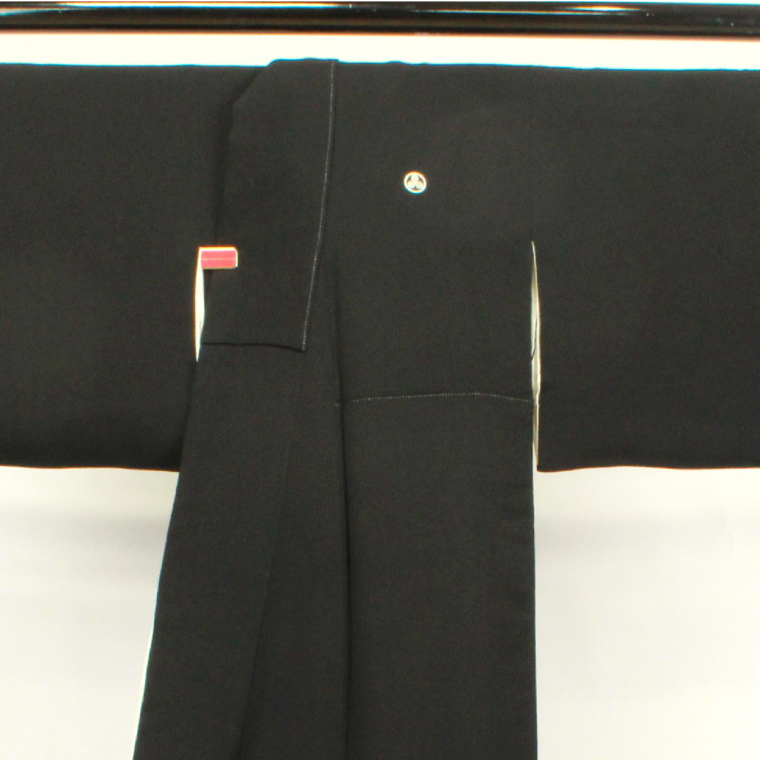 黒留袖 身丈147.5cm 裄丈60cm 袷 京友禅 御所車 丸に三つ柏 正絹 Aランク 五つ紋 黒系 1111000863110