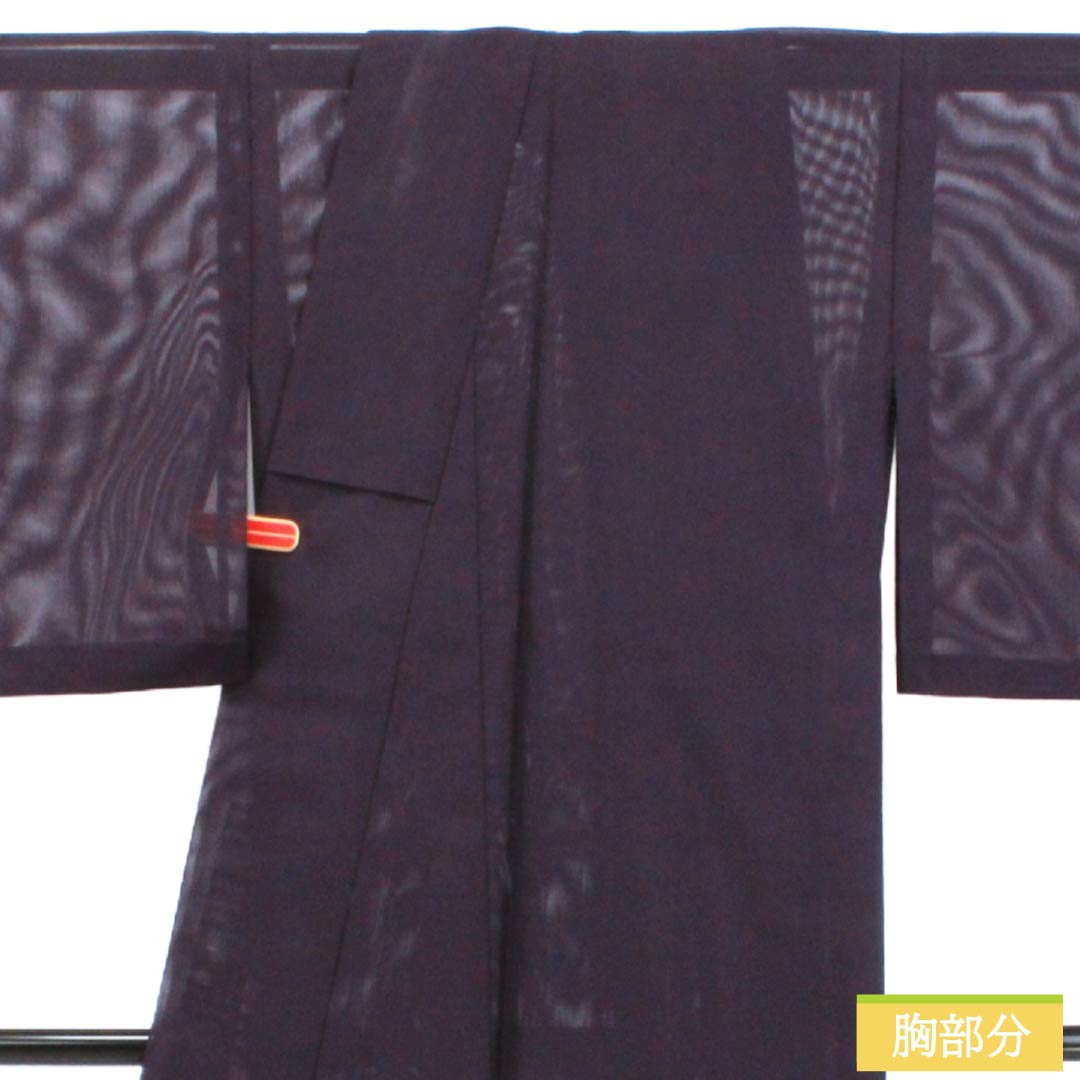夏物 ポリエステル 色無地 Aランク 身丈163.5cm 裄丈66.5cm 紫烏色(しうしょく) 洗える着物 素無地 絽 紫系 1132004043420