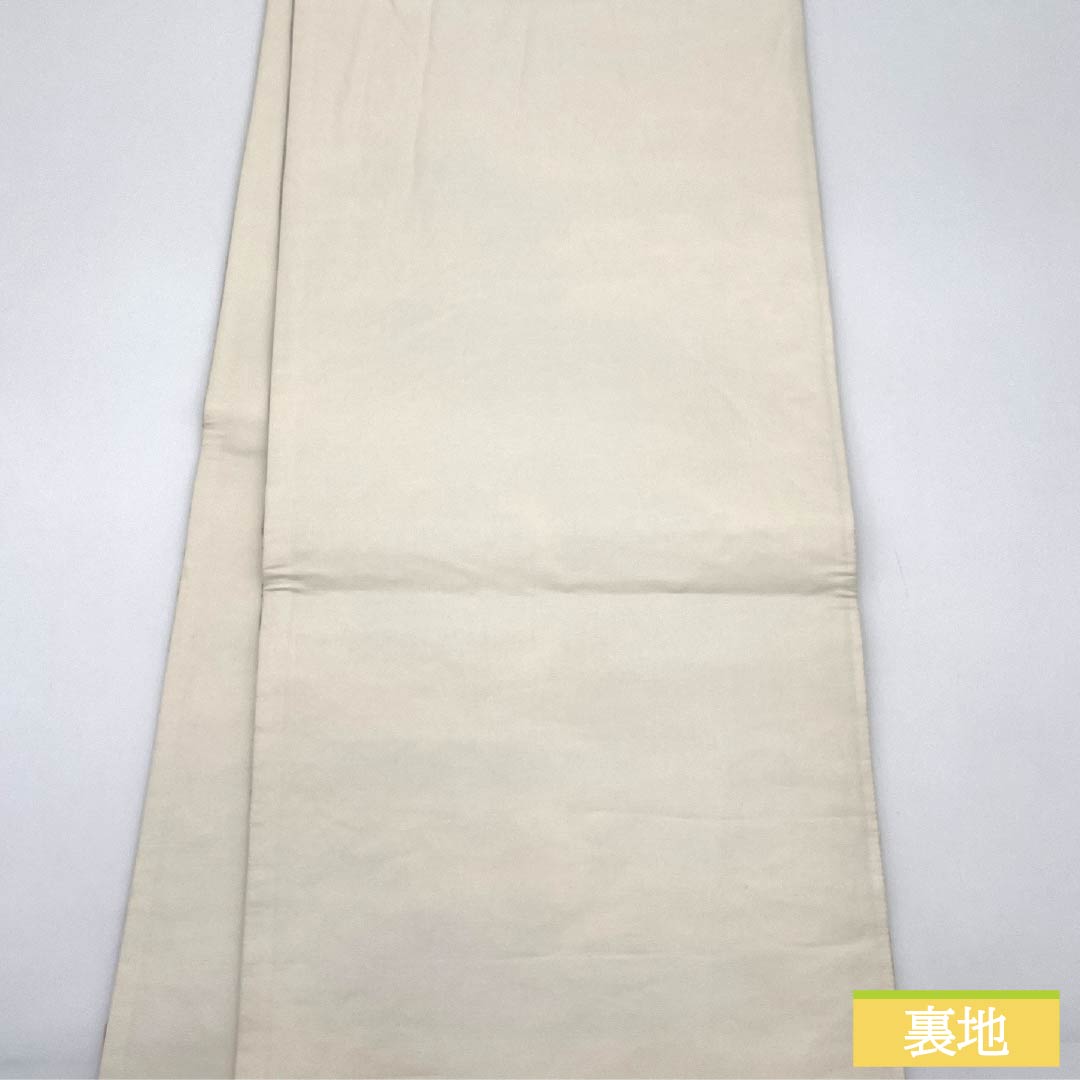 袋帯 正絹 生成り色(きなりいろ) 華文 七宝 桜 菊 帯丈444cm Aランク 六通 フォーマル 銀系 1123012103322