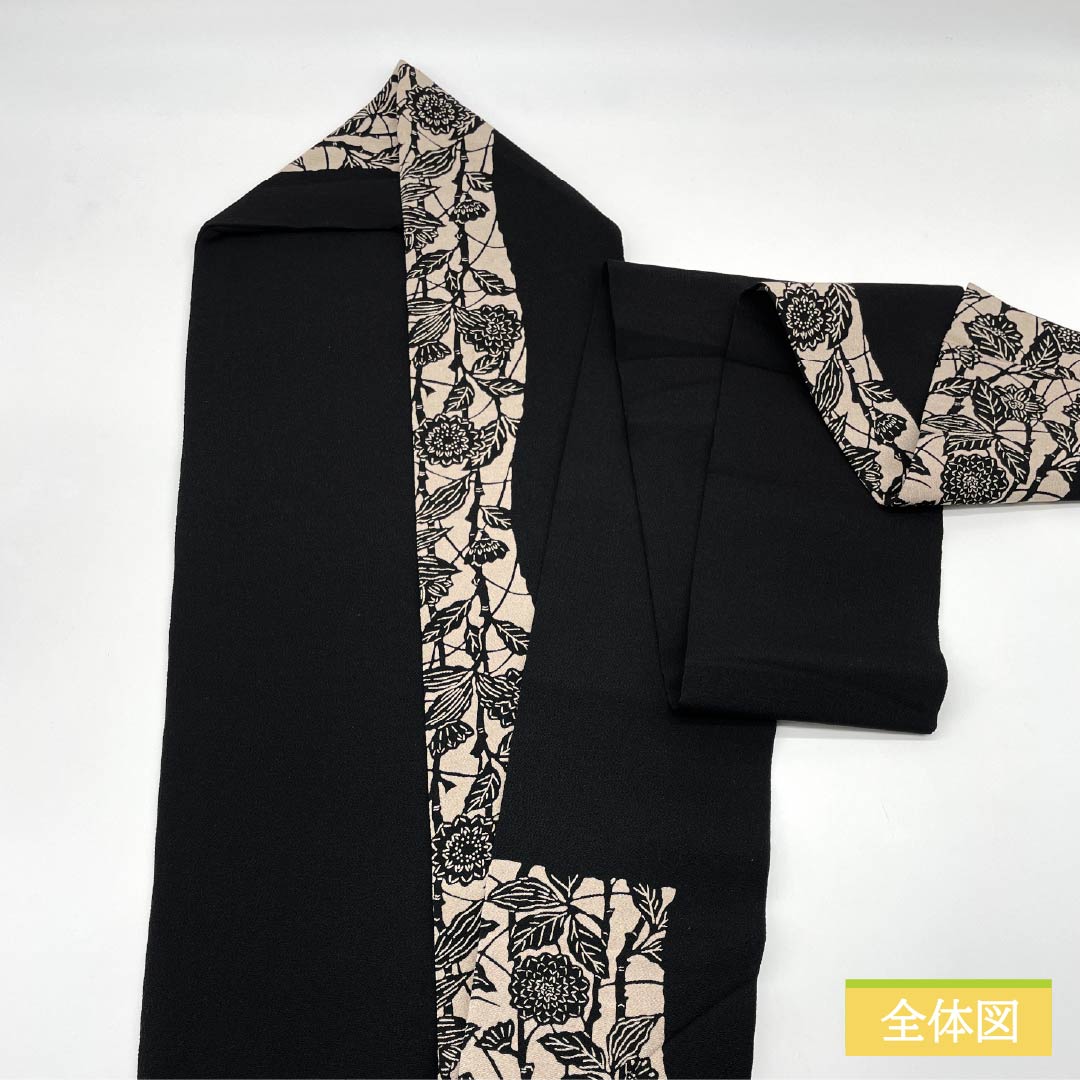 名古屋帯 伊勢型染め 唐花 帯丈382cm 正絹 Sランク 六通 カジュアル 黒系 1124006672410 名古屋仕立て