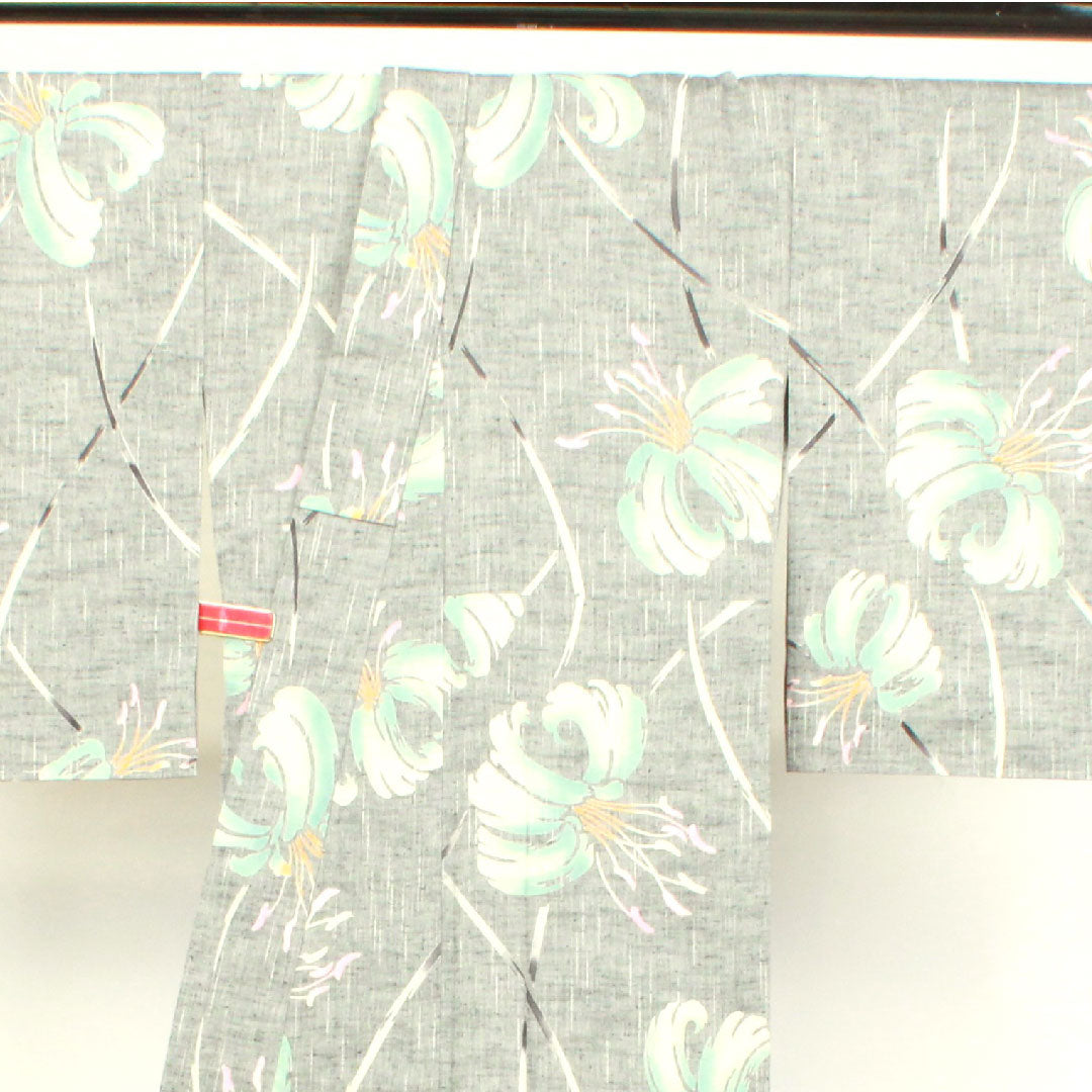 浴衣 竺仙 しつけ糸付き 未使用品 錫色 百合 木綿 Sランク 単衣 身丈160cm 裄丈65.5cm グレー系 1118003362422