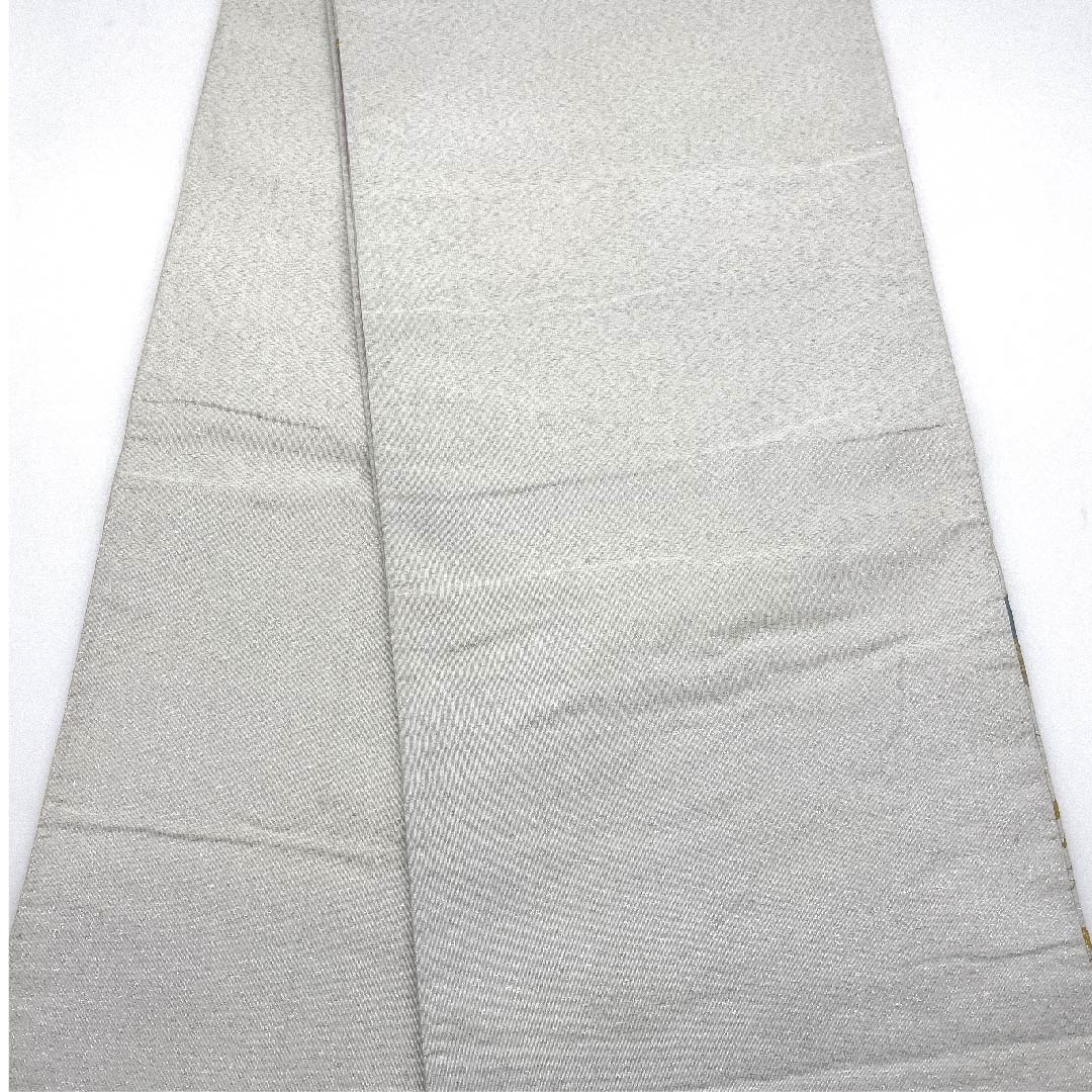 袋帯 銀白色色(ぎんはくしょくいろ) 小花 帯丈446cm 正絹 Bランク 六通 セミフォーマル 銀系 1123007174322