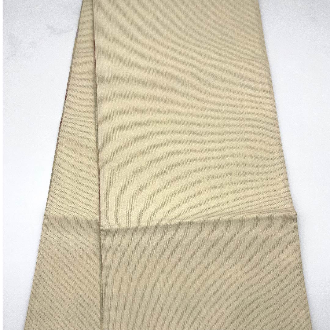 袋帯 生成り色(きなりいろ) 幾何学模様 爪掻つづれ 帯丈444cm 正絹 Sランク ポイント柄 フォーマル クリーム系 1123007772315