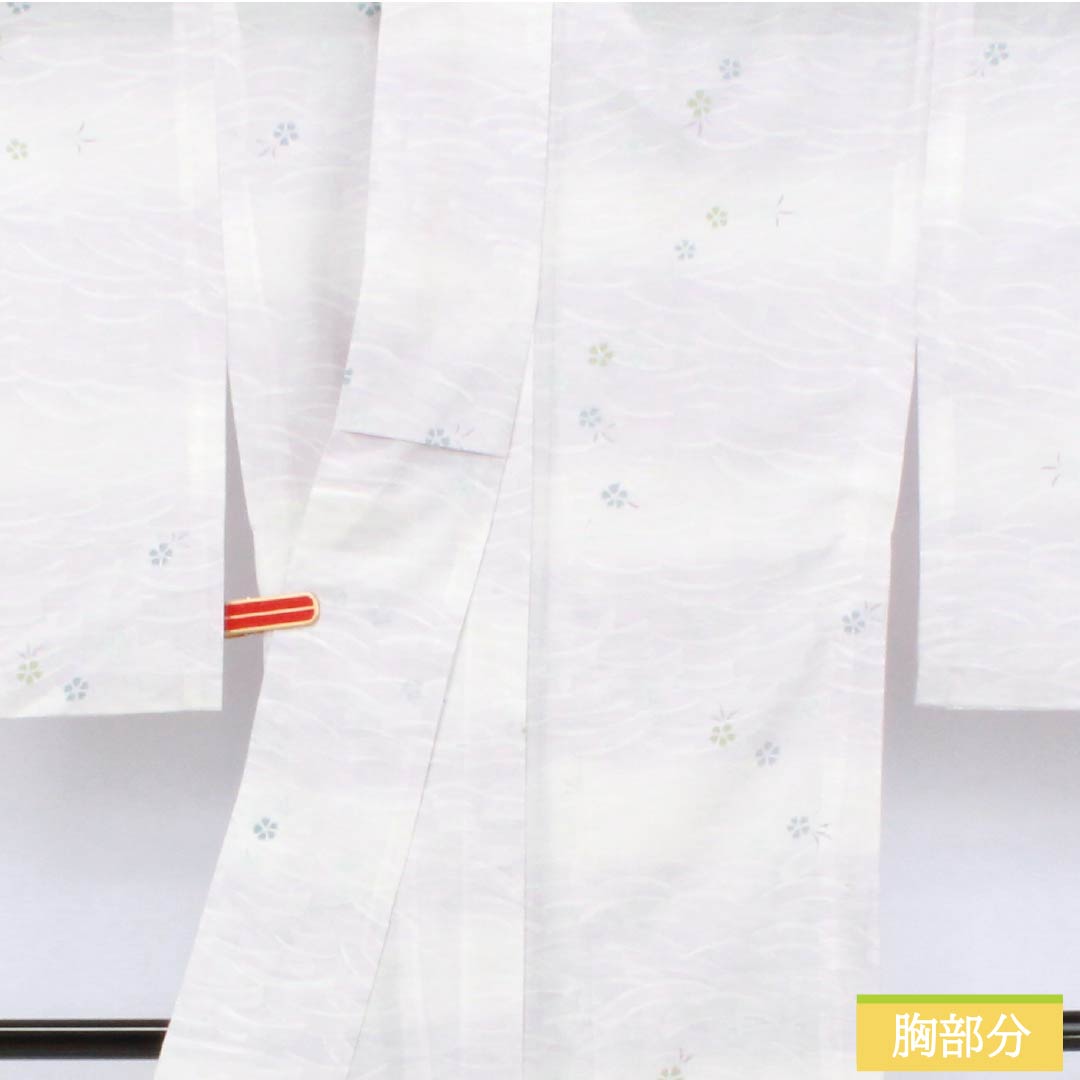 夏物 ポリエステル 小紋 身丈160cm 裄丈65cm 霞色(かすみいろ) 撫子 波 洗える着物 絽 Bランク グラデーション系 1132002454499