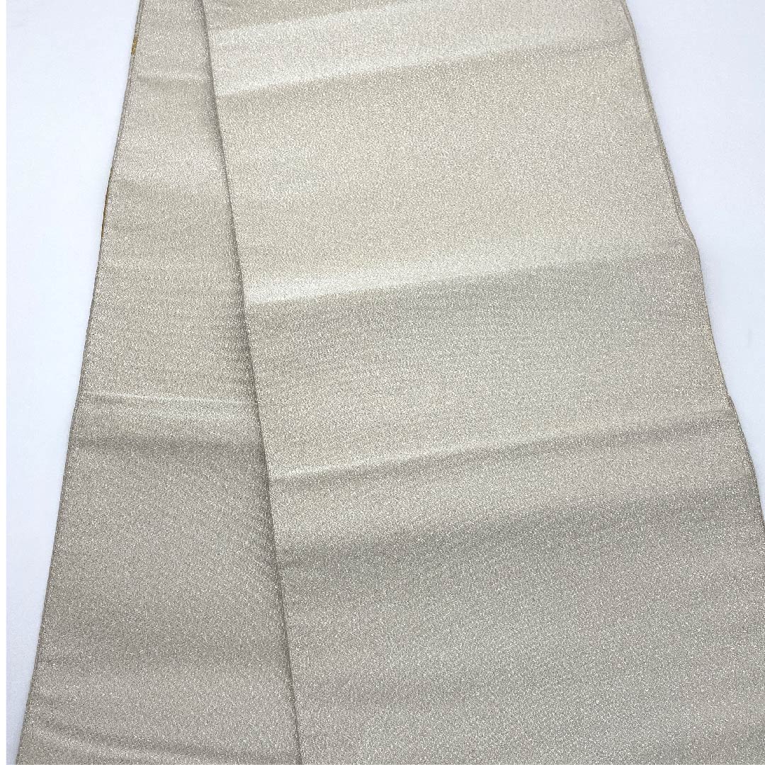Silver-colored Fukuro Obi, Fan-shaped, Length 414cm, Pure Silk, S-Rank, Pointed Pattern, Formal, Silver-colored, 1123008082322
