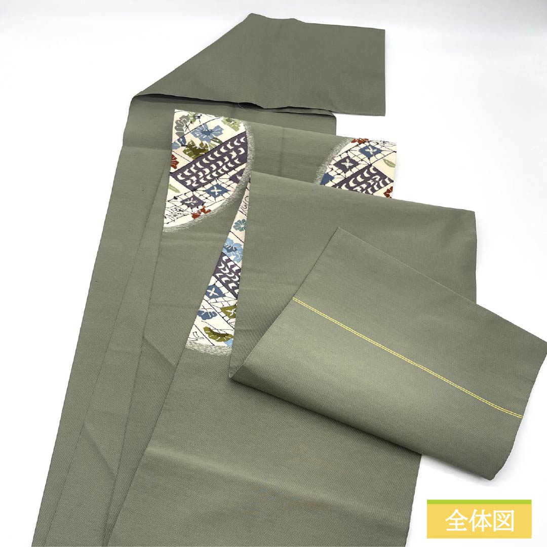 Nagoya Obi, Pure Silk, Grade A, Gray-Green (Haimidori-iro), Tapestry Weave, Classic Enso Pattern, Kiribame-style, 370cm Long, Pointed Pattern, Semi-Formal, Green, Item Number: 1124010563319, Pine Needle Style