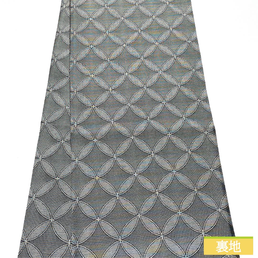 Fukuro Obi, Pure Silk, Guzumi-iro (Ink Color), Diamond Pattern, Silk Polish, Length 452cm, S Rank, Six-way, Semi-formal, Gray, 1123012282422