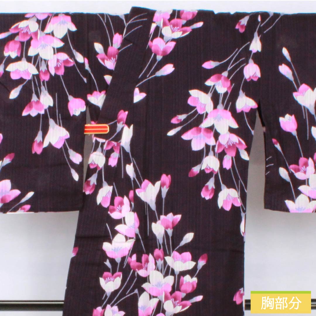 浴衣 木綿 身丈163cm 裄丈66.5cm Sランク 単衣 紫系 紫黒色(しこくしょく) 鉄線 1118005282420