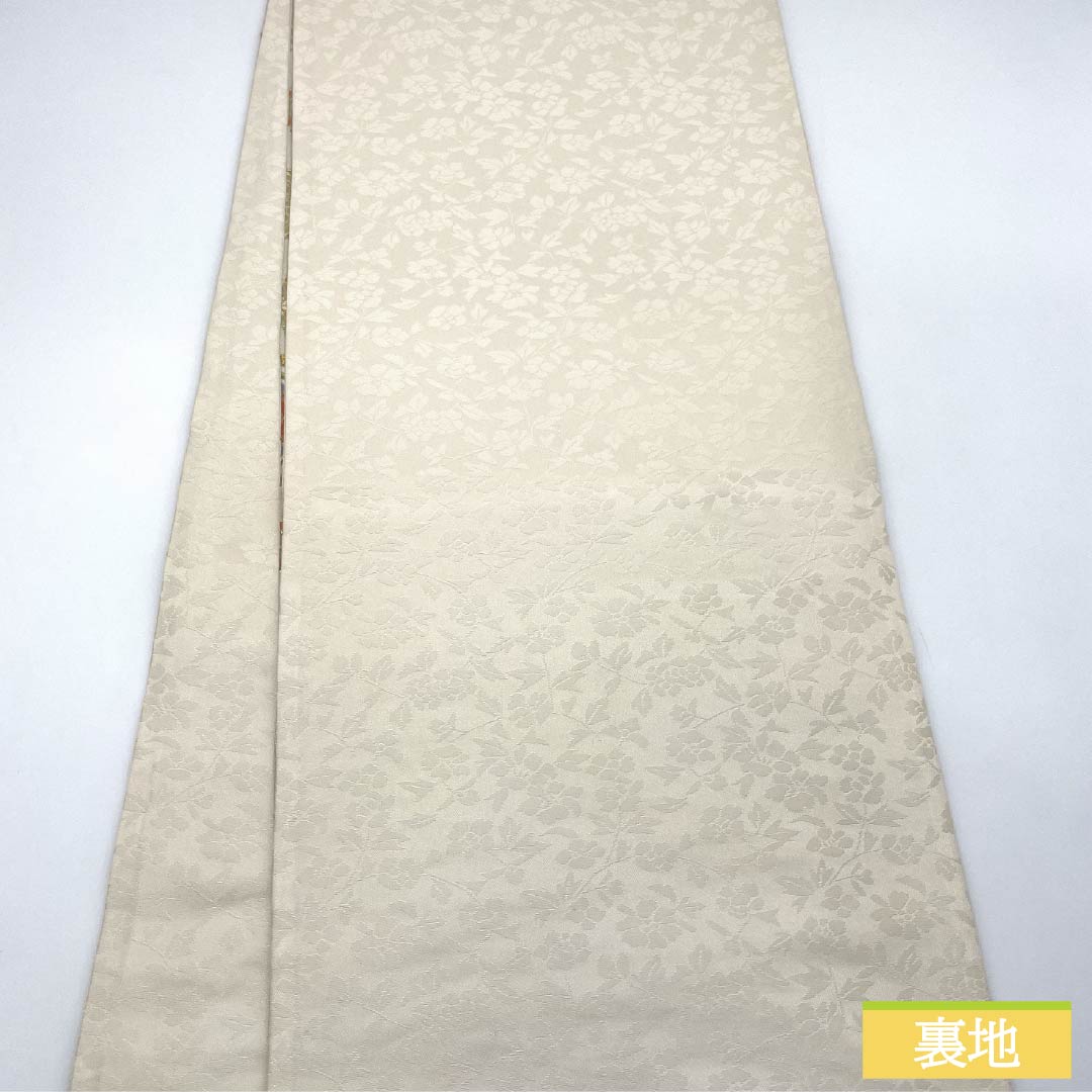 Fukuro Obi, pure silk, powder color, for Tomesode and Furisode, Shippo pattern, flower pattern, obi length 436cm, A rank, six-way, formal, cream color, 1123013703315