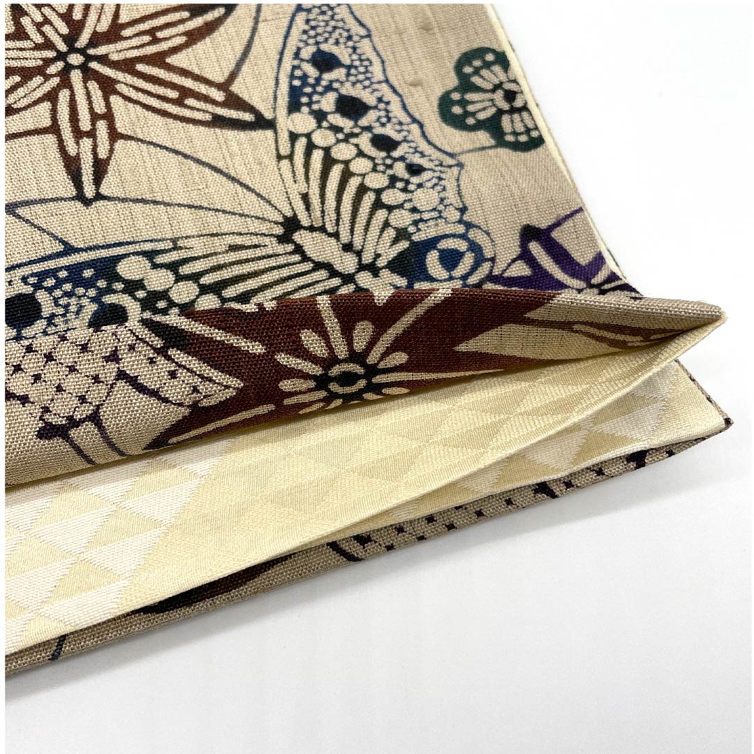 袋帯 白橡色(しろつるばみ) 蝶 桜 染め帯 帯丈450cm 正絹 Aランク 全通 カジュアル 茶系 1123006103314