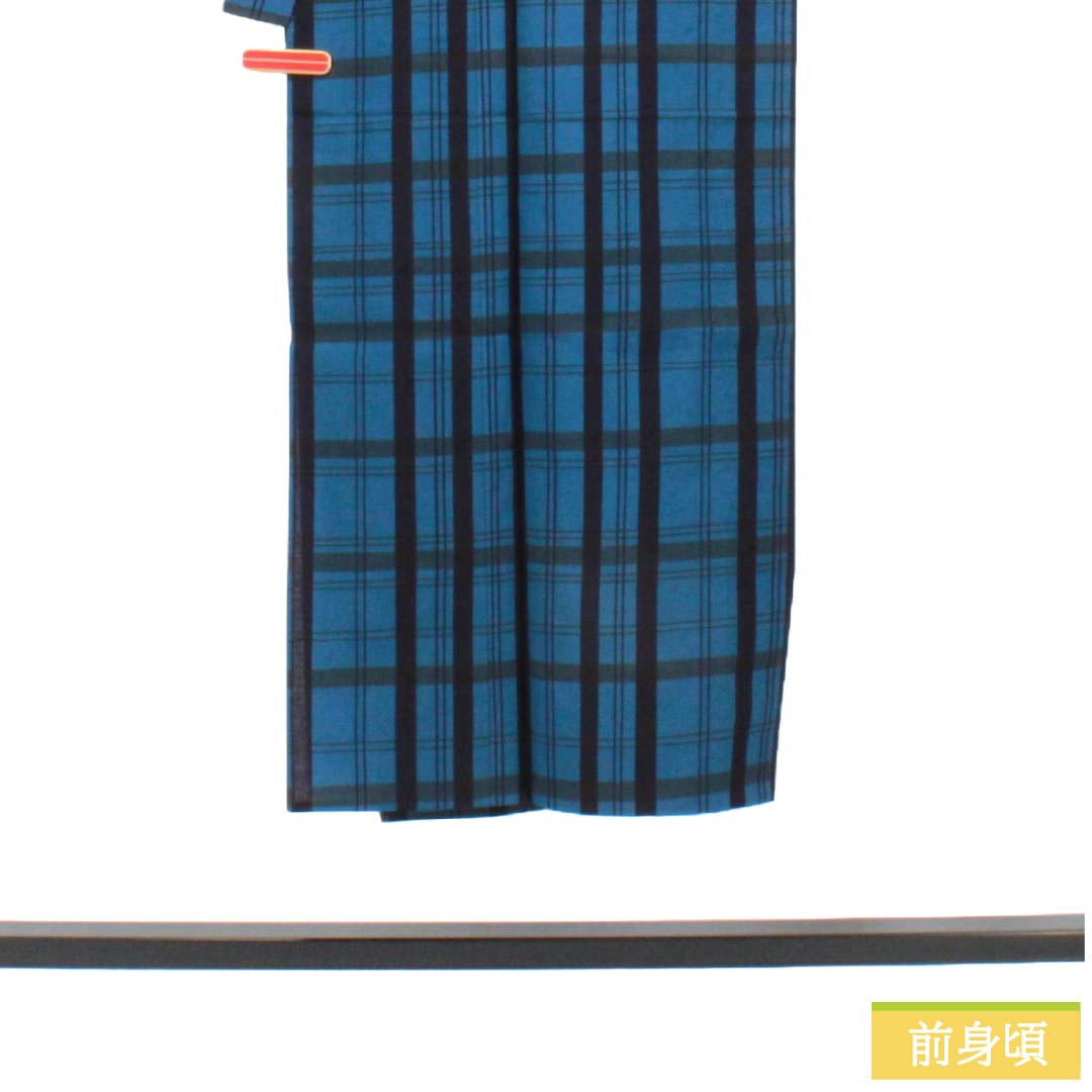 メンズ浴衣 木綿 Bランク 身丈142cm 裄丈68.5cm 青黛色(せいたいいろ) 格子 単衣 青系 1138000914417