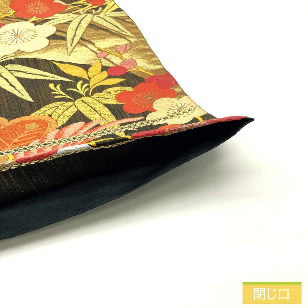Formal black obi, pure silk, S-rank, featuring a design of sage pine, bamboo, and plum blossoms, Nishijin-ori (Karaori) weave, 430cm long, six-pass pattern, 1123016852310