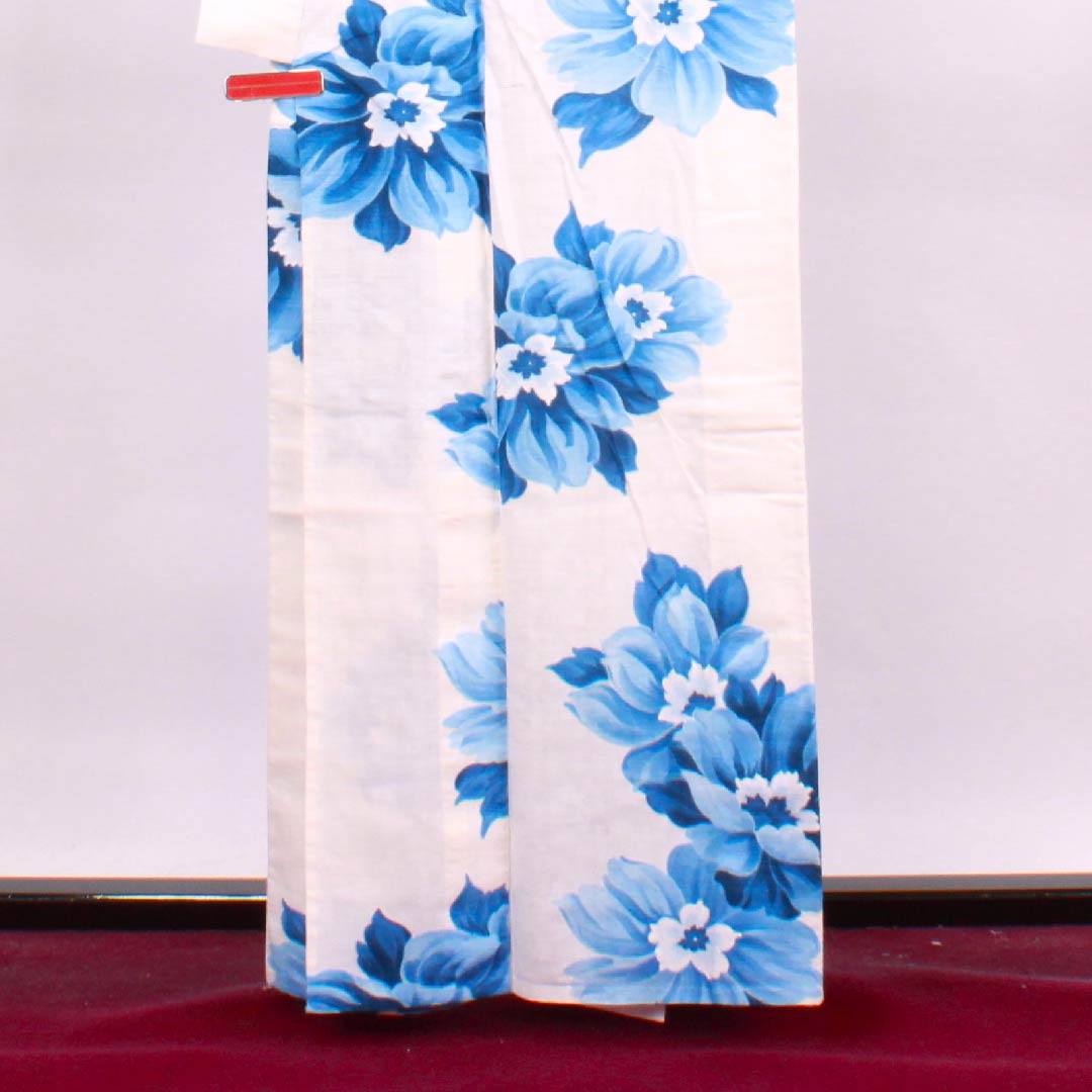 浴衣 乳白色色 花模様 木綿 Sランク 単衣 身丈161.5cm 裄丈66.5cm 白系 1118004292411