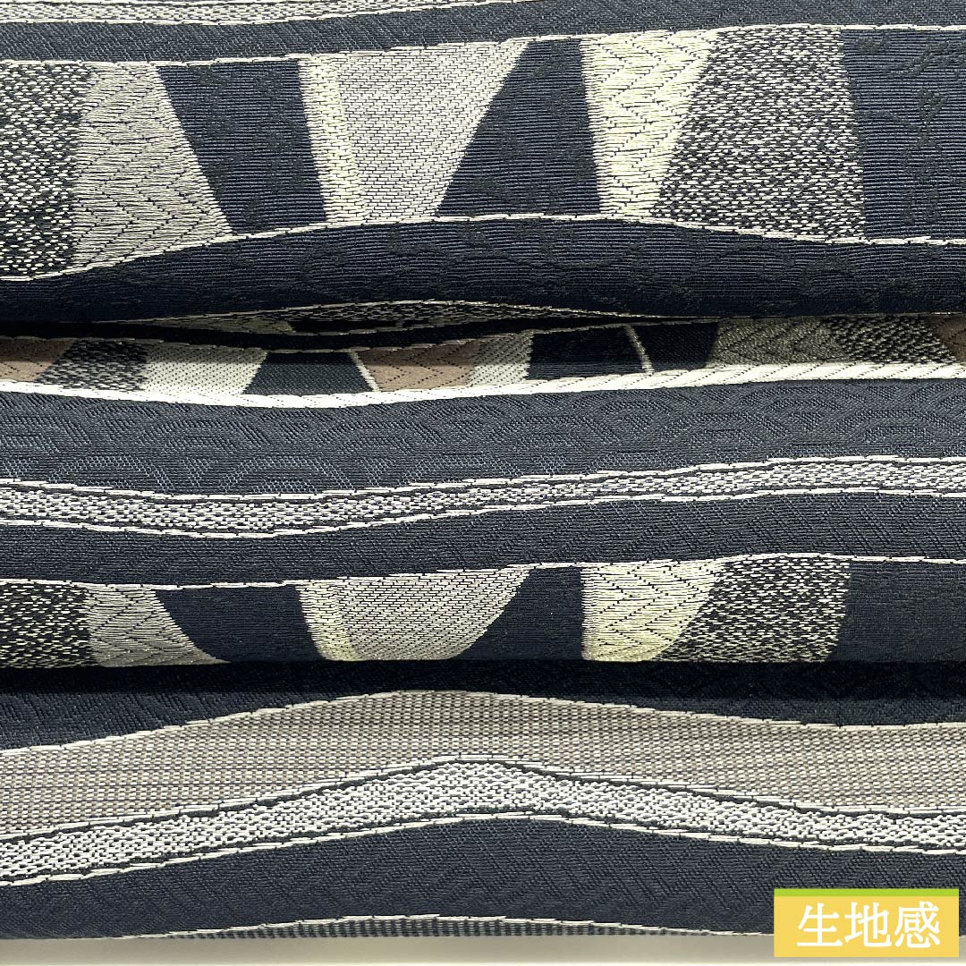 名古屋帯 京袋帯 燻色 よろけ横段 幾何学模様 古典柄 帯丈388cm ポリエステル NEWランク 六通 カジュアル 黒系 1124005421310 京袋