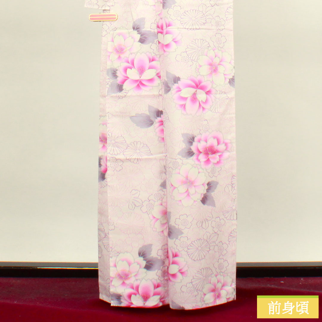 浴衣 木綿 身丈163cm 裄丈64.5cm Sランク 単衣 ピンク系 桜色(さくらいろ) 桜 菊 1118004542413