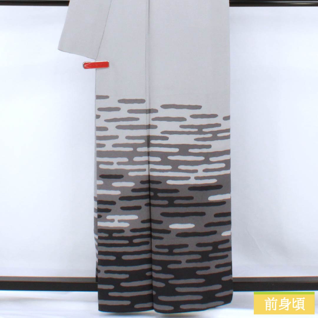 訪問着 正絹 Sランク 袷 身丈162cm 裄丈63cm 薄墨色(うすずみいろ) エ霞 三越 ちりめん地 グレー系 1112007582422