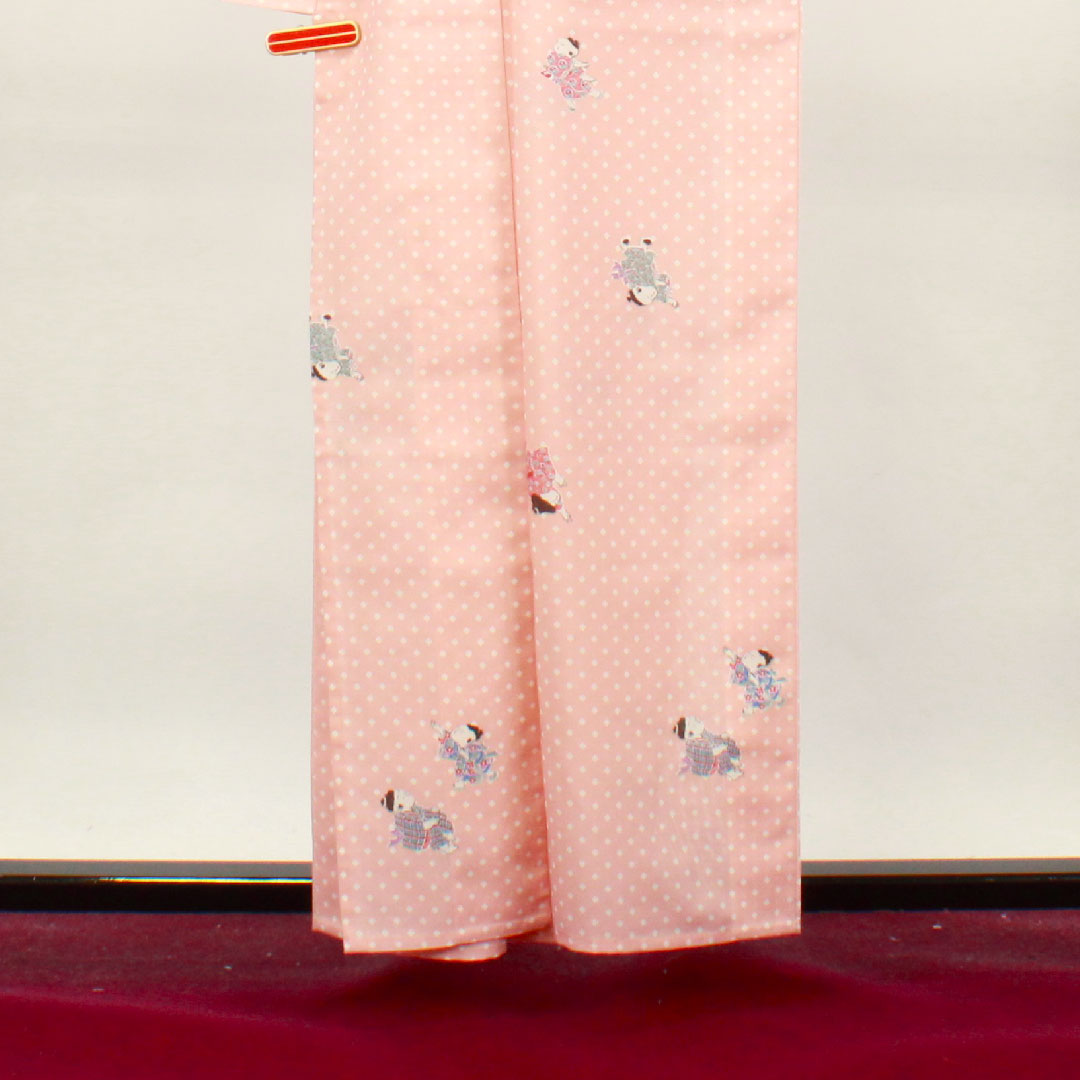 Summer kimono, polyester, small pattern, length 158cm, sleeve length 64cm, dawn color, washable kimono, silk, S rank, pink, 1132001462313