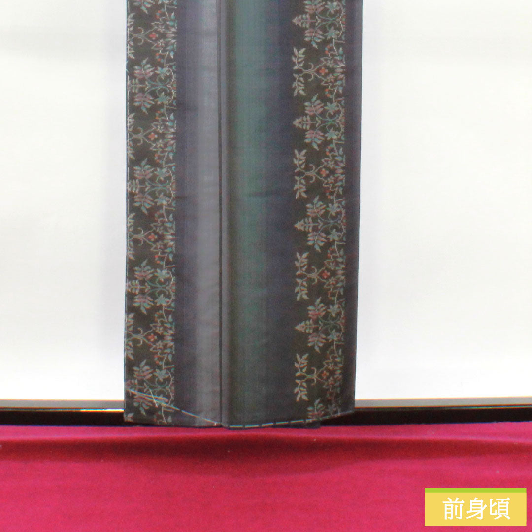 Silk pongee, Length 156cm, Sleeve length 64.5cm, Oshima pongee, Warp and weft kasuri, Stripes, Floral pattern, S rank, Lined, Brown, 1116003462314
