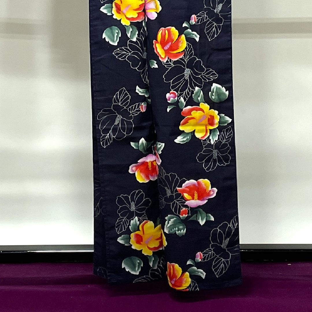浴衣 紫烏色 花模様 木綿 Sランク 単衣 身丈162.5cm 裄丈64.5cm 紫系 1118002352420