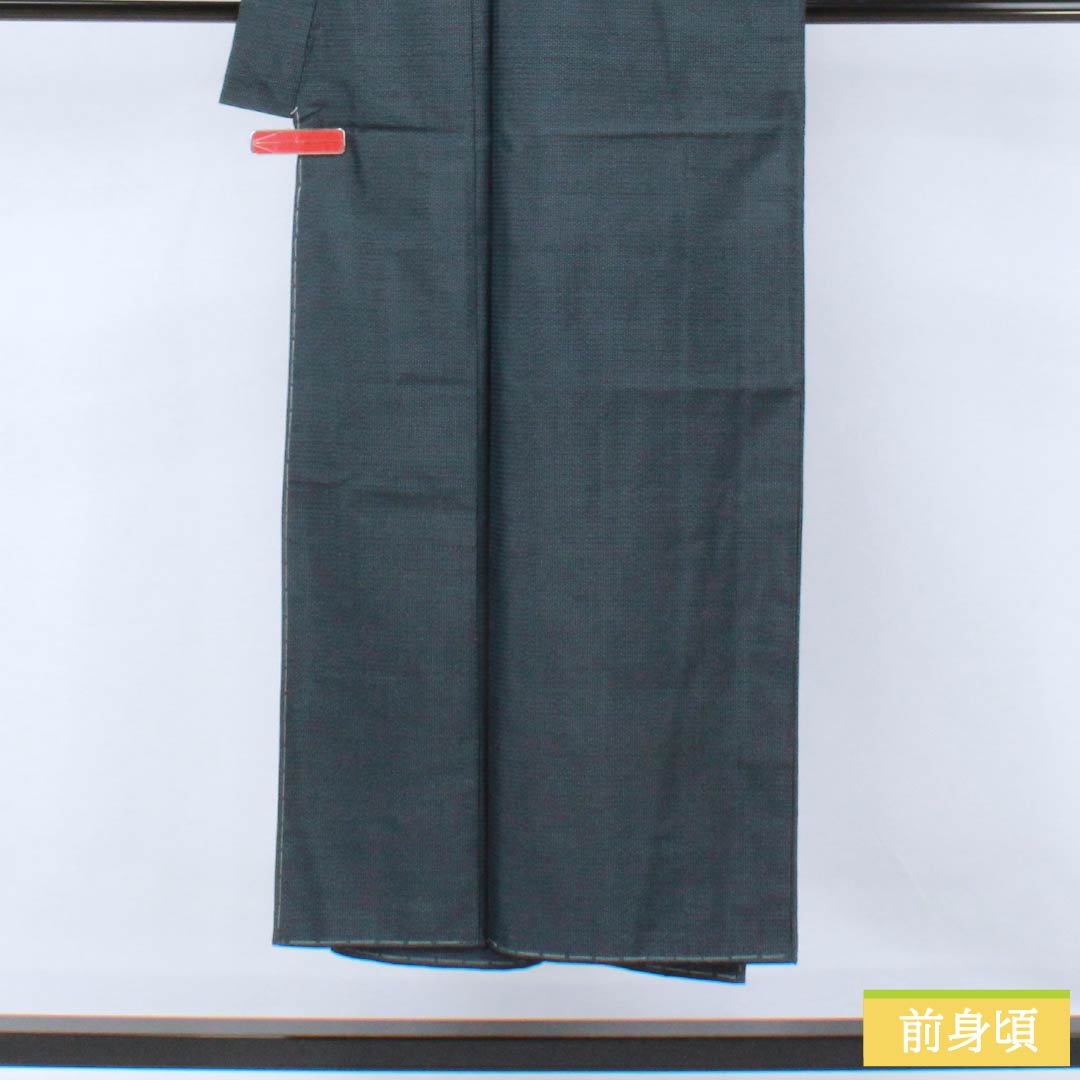 男物 正絹 Sランク 身丈146.5cm 裄丈69cm 相済茶色(あいすみちゃいろ) 大島紬 100亀甲 しつけ糸付き 袷 紺系 1119001402418