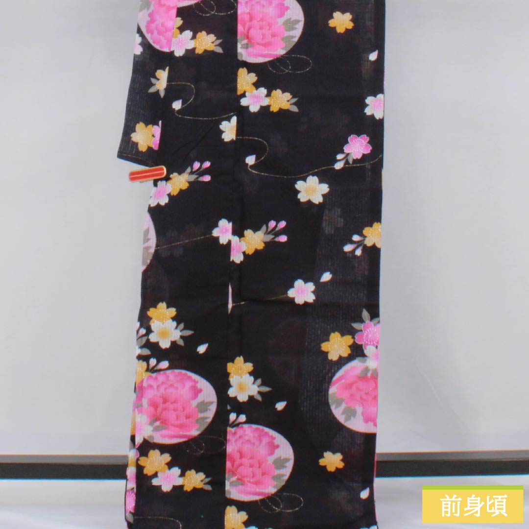 浴衣 木綿 身丈178.5cm 裄丈69cm Sランク 単衣 紺系 褐色(かちいろ) 花 桜 1118006712818