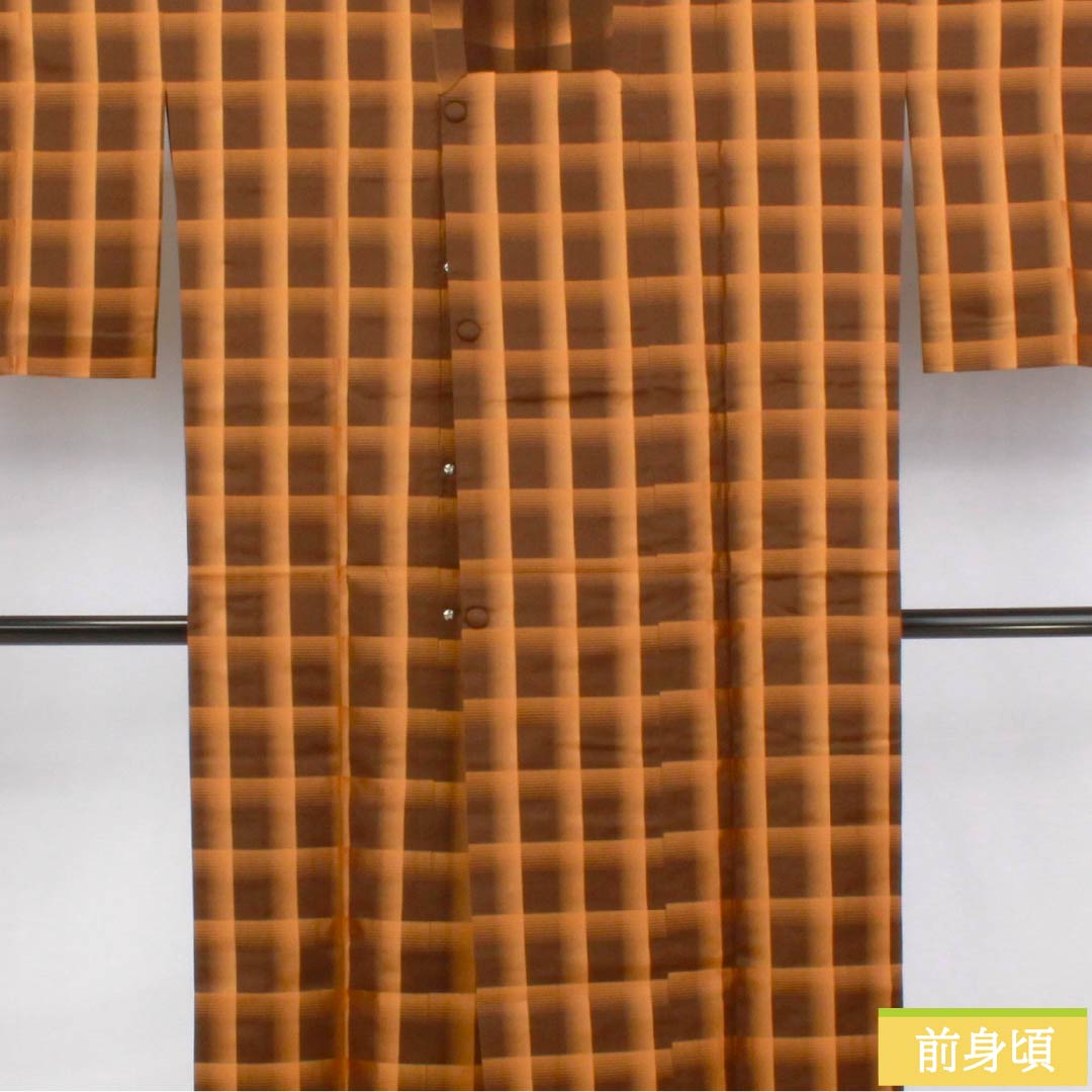 雨コート ポリエステル Sランク 身丈124cm 裄丈64cm 市松 収納ケース付き 袷 茶系 1117001272914