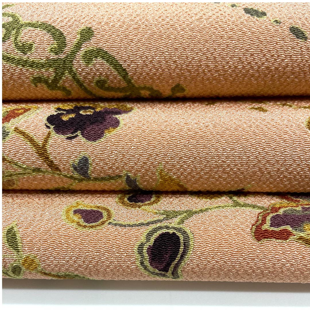 名古屋帯 薄赤色 型染 更紗 抽象模様 帯丈374cm 正絹 Sランク 全通 カジュアル ピンク系 1124003982313 名古屋仕立て