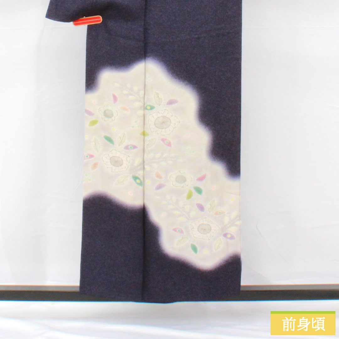 訪問着 正絹 袷 身丈154cm 裄丈63cm 鉄葡萄色(てつぶどういろ) 辻ヶ花 タタキ染 Aランク 紺系 1112005133218