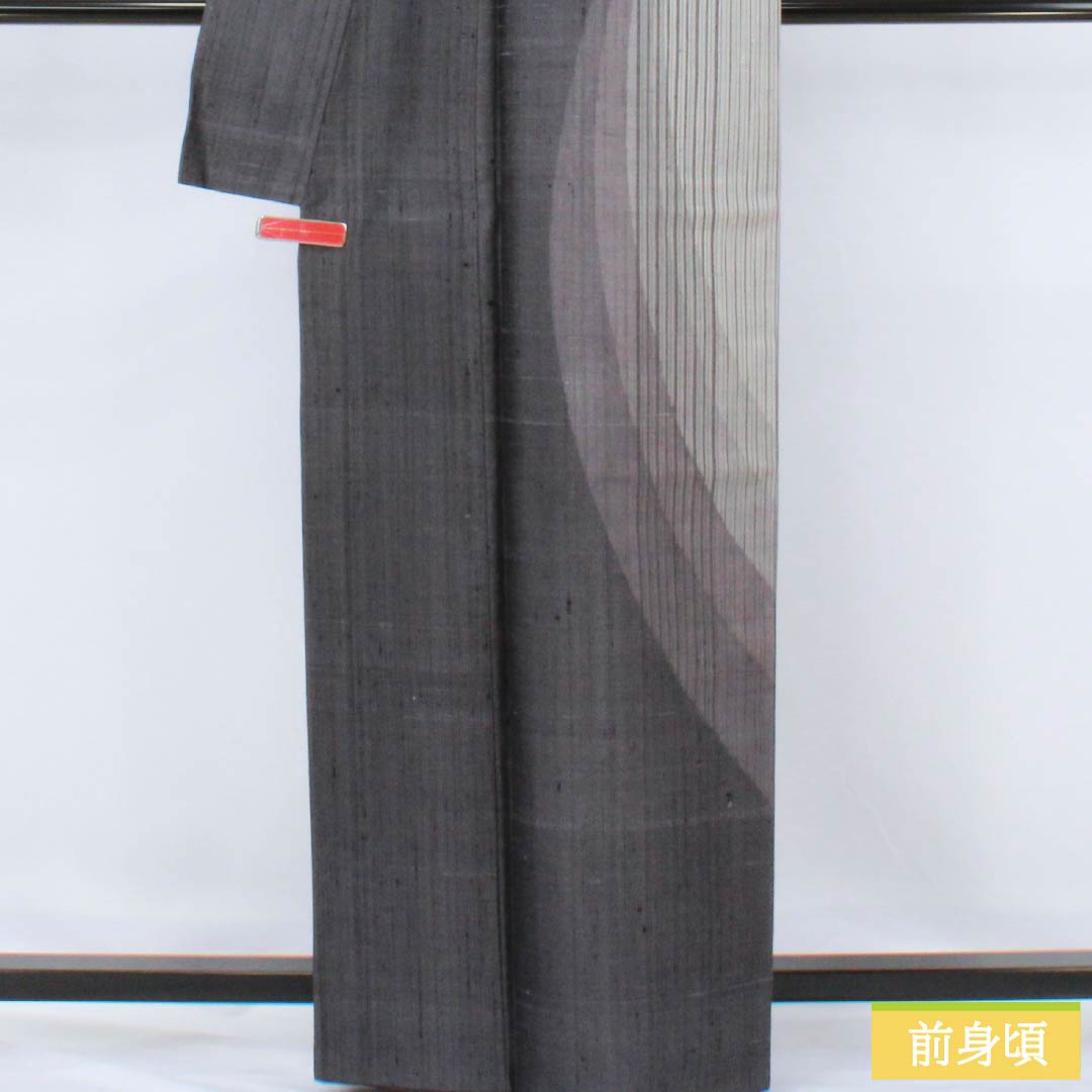 訪問着 正絹 Aランク 袷 身丈164.5cm 裄丈64cm 黝色(ゆうしょく) 紬地 縞 グレー系 1112006643422