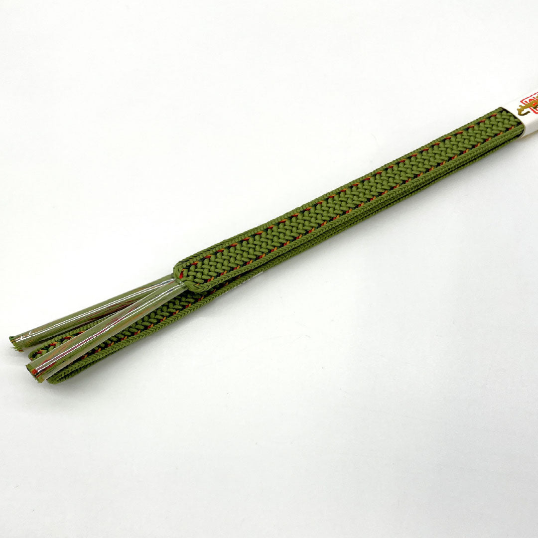 New Old Stock: Obiage/Obijime Set (Pure Silk, NEW Rank) - Moss Green/Rokoucha Brown, Chirimen, Classic Pattern, Length: approx. 160cm, Width: approx. 1.4cm, Casual, Green Tones (1141000551319)