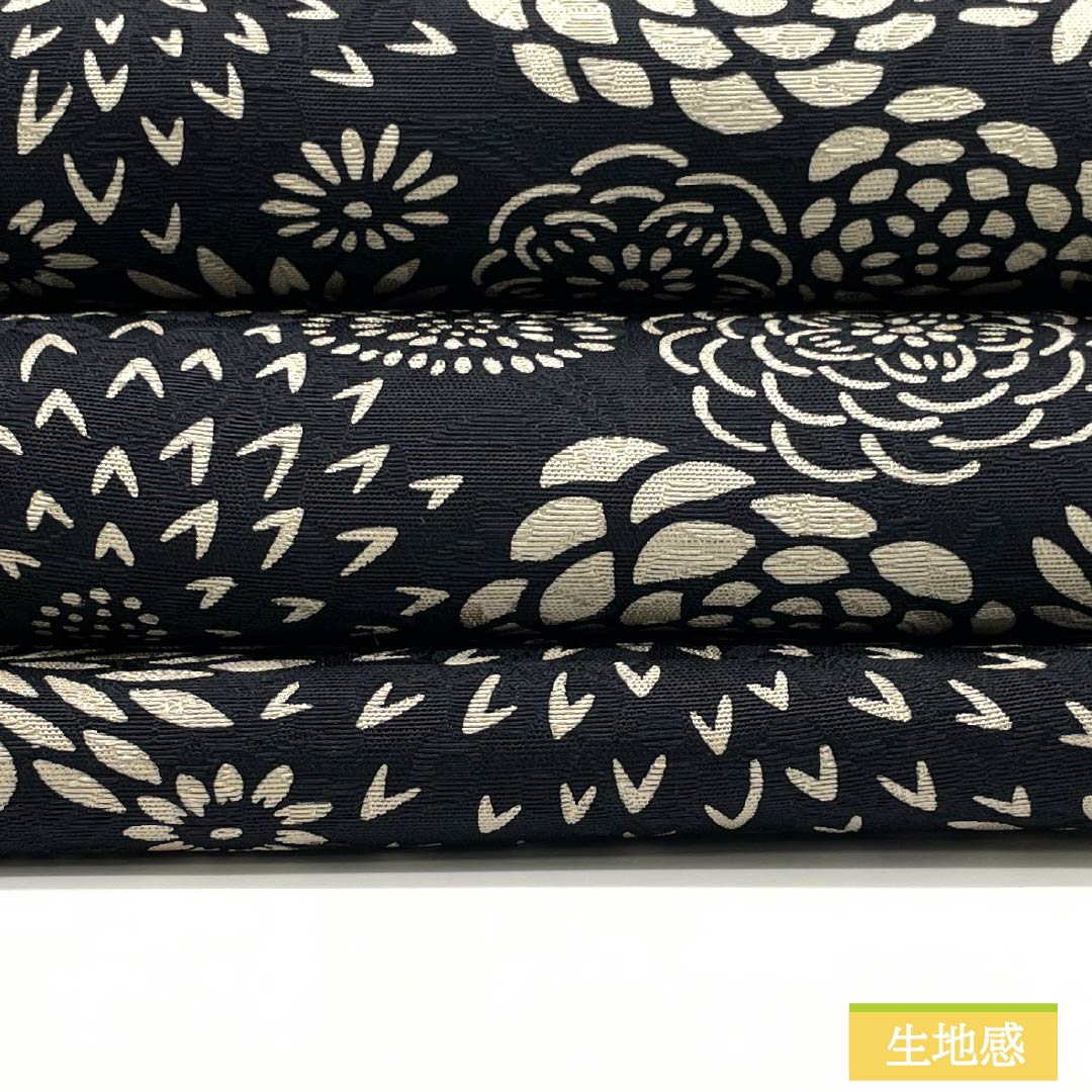 名古屋帯 正絹 Sランク 伊勢型染め 型染 万寿菊 花模様 帯丈365cm 六通 カジュアル 黒系 1124010572310 名古屋仕立て