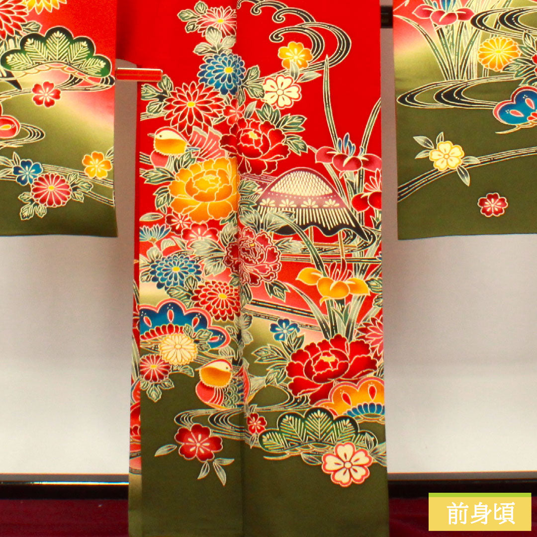 振袖 正絹 身丈163cm 裄丈66.5cm 袷 猩々緋色 京紅型 吉祥文様 Sランク 赤系 1113001852412