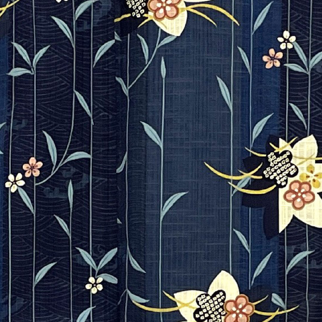 浴衣 花模様 木綿 Sランク 単衣 身丈165cm 裄丈66cm 青系 1118000812517