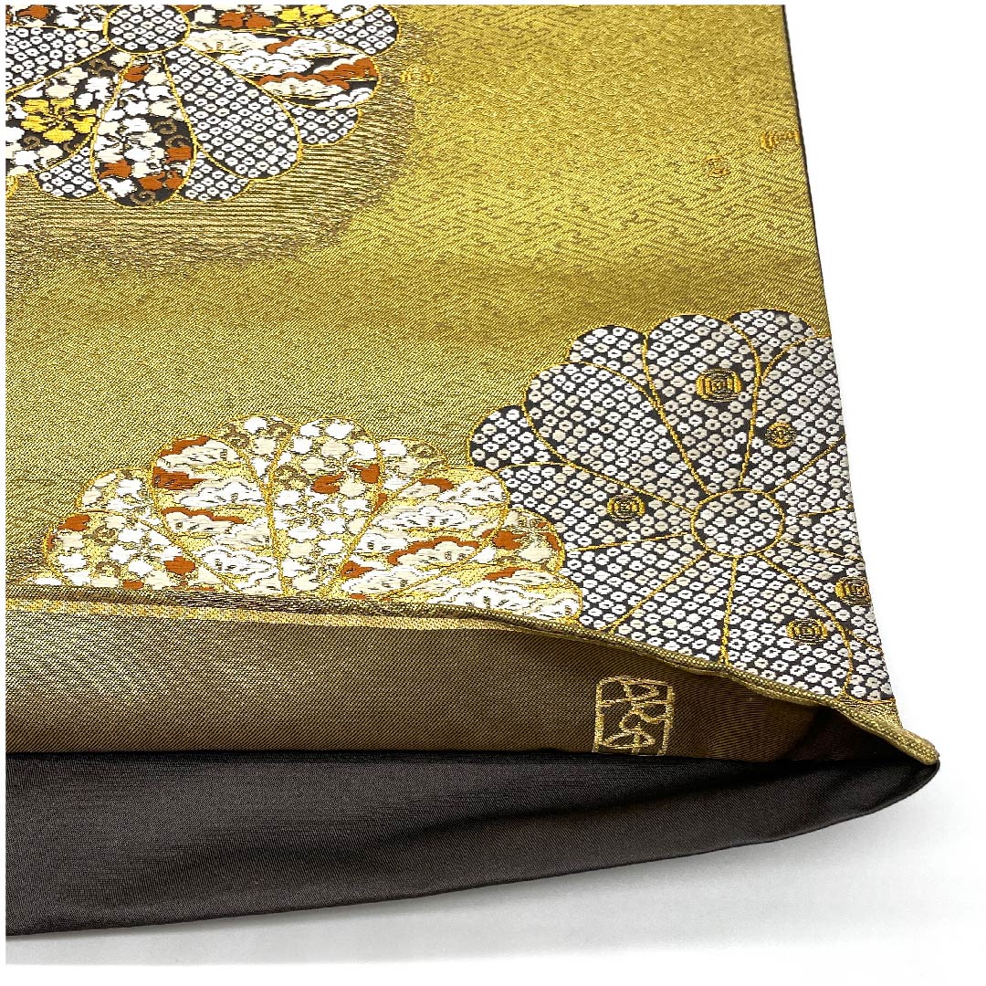 袋帯 金色 加納幸 紗綾型 菊模様 帯丈436cm 正絹 Sランク 六通 フォーマル 金系 1123008622321