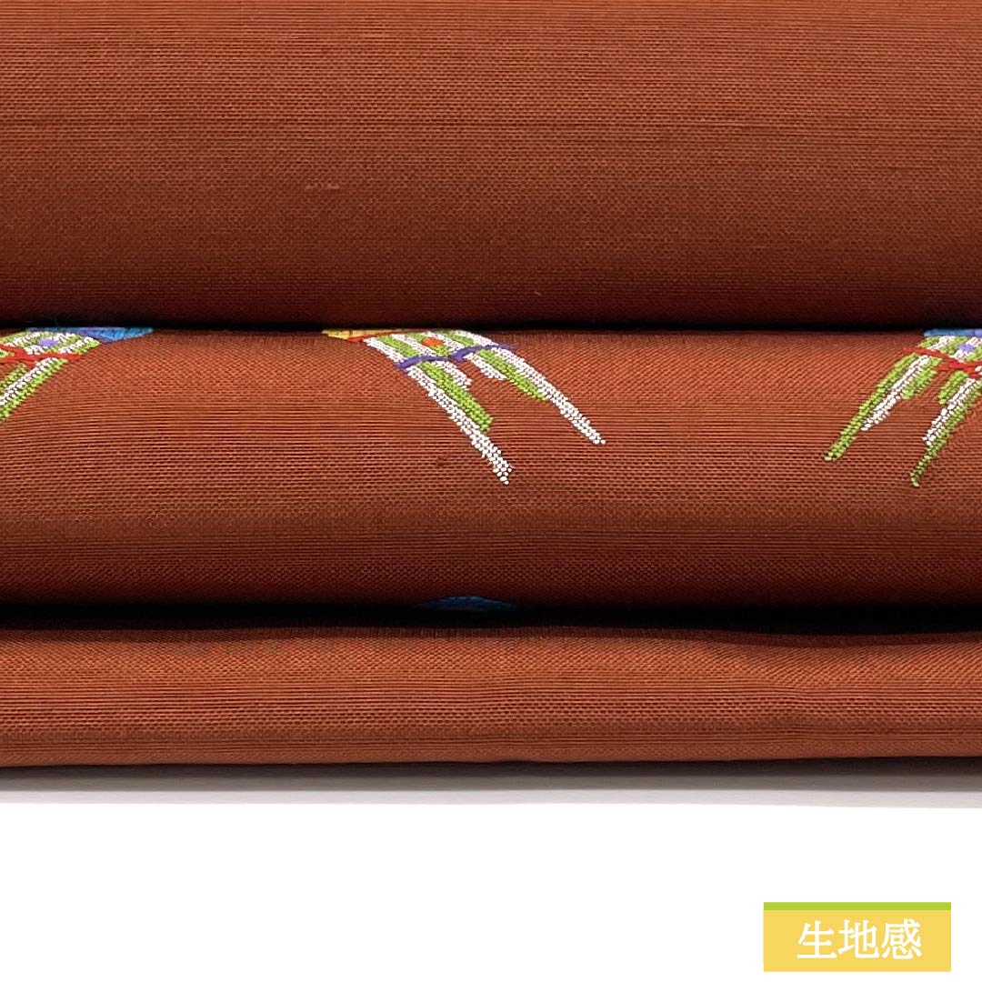 名古屋帯 正絹 Sランク 赤蘇芳色(あかすおういろ) 笙の笛 帯丈363cm ポイント柄 カジュアル 茶系 1124010742314 名古屋仕立て