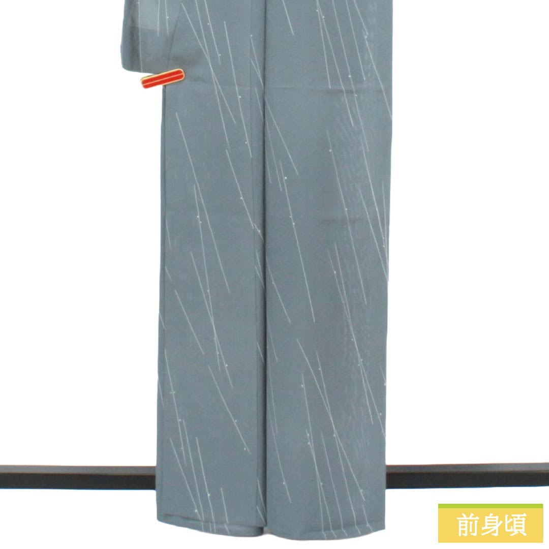 夏物 ポリエステル 小紋 Sランク 身丈162cm 裄丈63.5cm 藍生壁色(あいなまかべいろ) 抽象模様 洗える着物 絽 グレー系 1132003442422