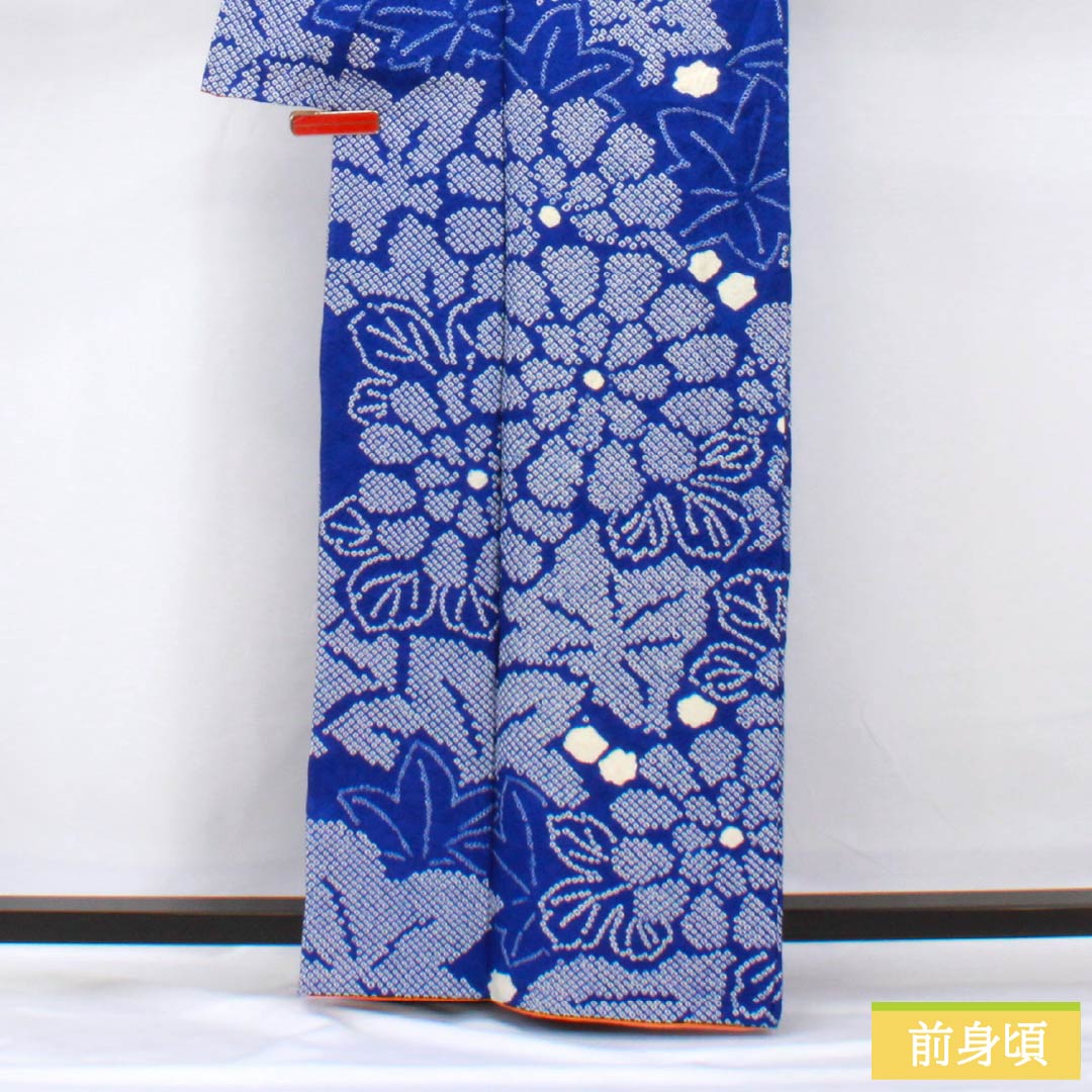 Homongi, pure silk, lined, length 163.5cm, sleeve length 66cm, lapis lazuli, tie-dye, floral pattern, A rank, blue, 1112006073417