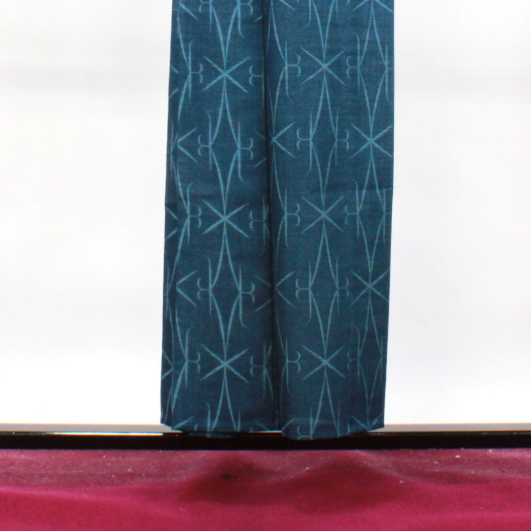 Summer wool tsumugi Length 153.5cm Sleeve length 61.5cm Back color (urai-ro) Geometric pattern Summer wool Gauze S rank Blue 1132001262217