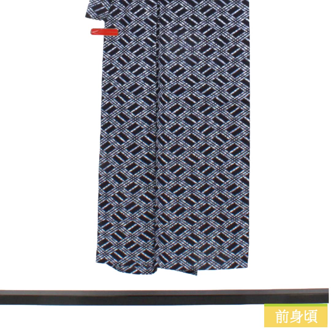 メンズ浴衣 木綿 Sランク 身丈147cm 裄丈68.5cm 濃紺色(のうこんいろ) 幾何学模様 単衣 紺系 1138001082418