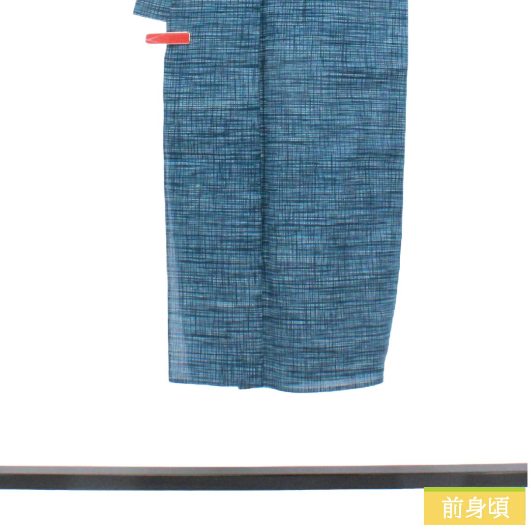 メンズ浴衣 木綿 Sランク 身丈138cm 裄丈68cm 裏色(うらいろ) 格子 単衣 青系 1138001072317