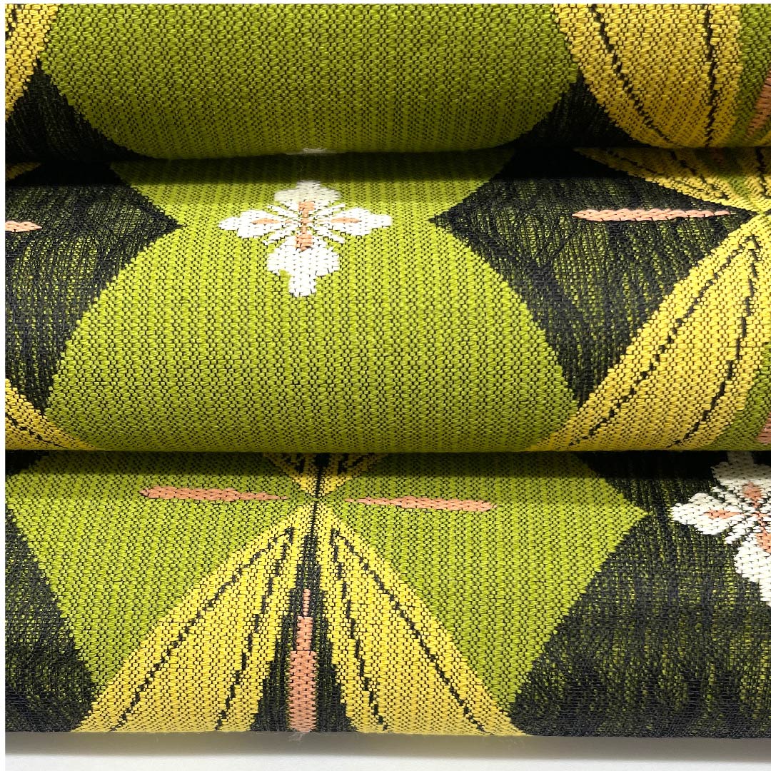 名古屋帯 草色 櫛織 変わり七宝 帯丈384cm 正絹 美品 六通 カジュアル 緑系 1124004002319 名古屋仕立て