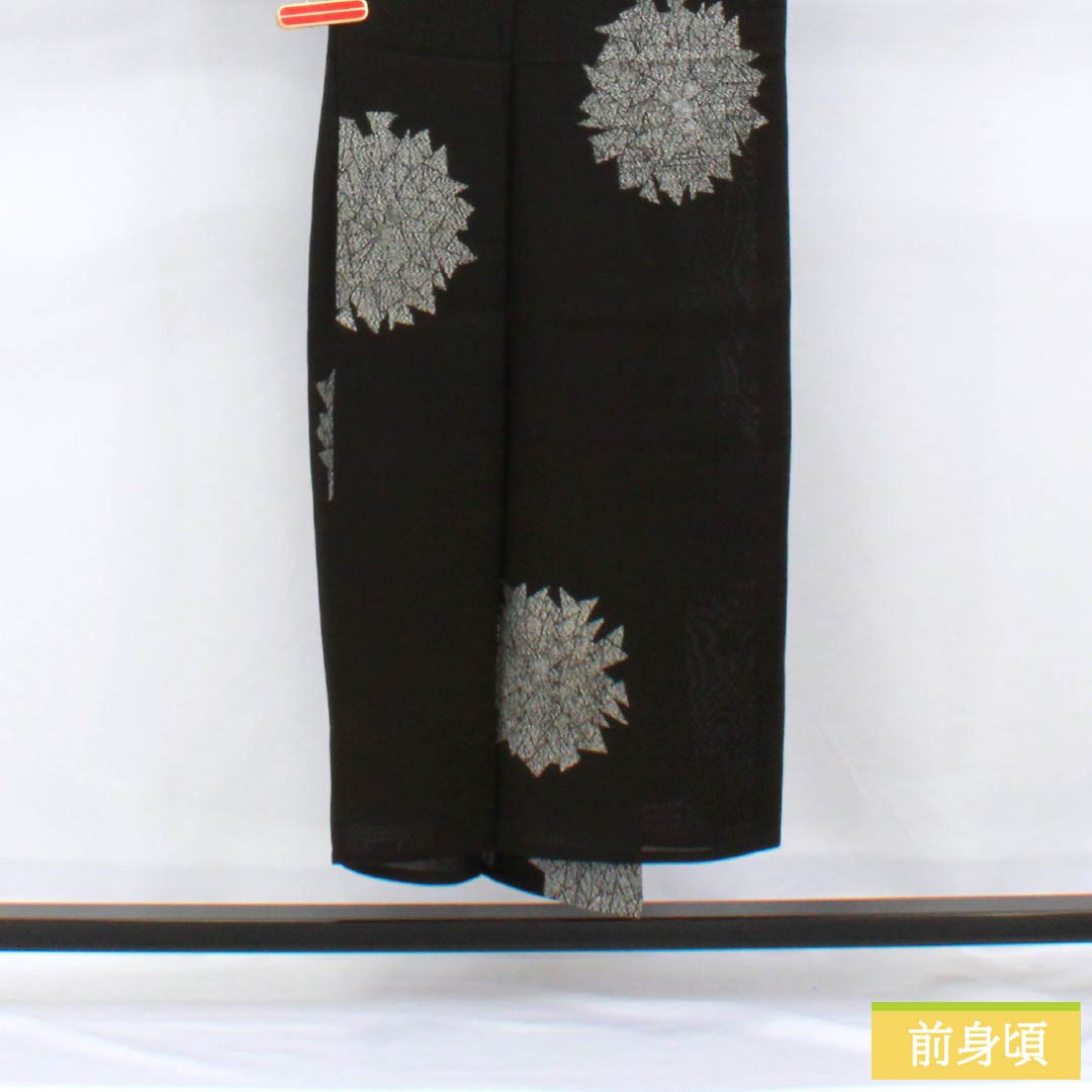 夏物 ポリエステル 小紋 身丈147cm 裄丈64.5cm 縫い取り 抽象模様 紗 Sランク 黒系 1132002412110
