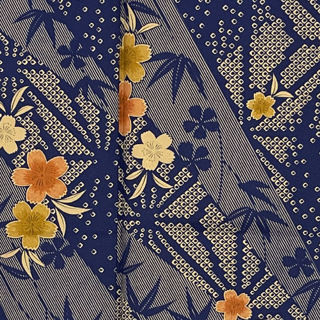Small pattern, Length 163cm, Sleeve length 64cm, Awase, Cherry blossoms, Bamboo, Washable kimono, Polyester, S rank, Navy, 1115000782318