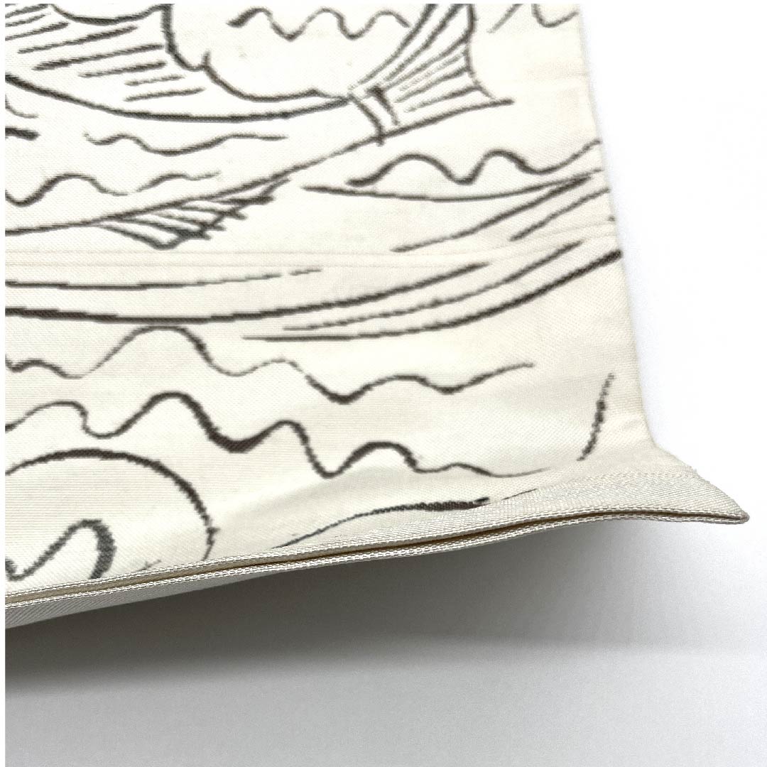 Fukuro Obi (milky white obi) with fish motif, Katsuyama Orimono, obi length 434cm, pure silk, A rank, six-pass, casual, white, 1123008073311