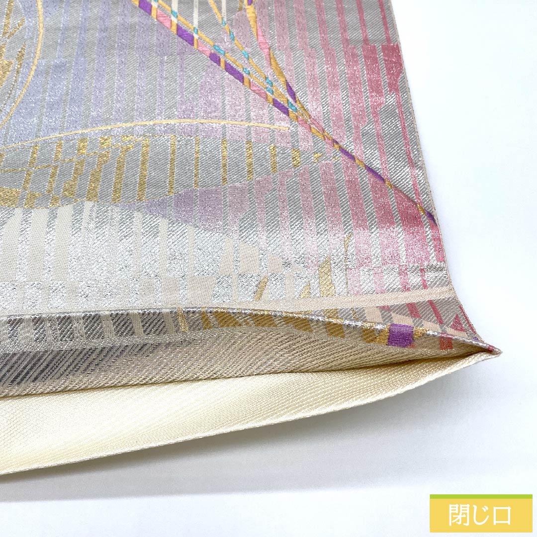袋帯 銀色 蝶 帯丈428cm 正絹 Sランク 六通 フォーマル 銀系 1123009962322