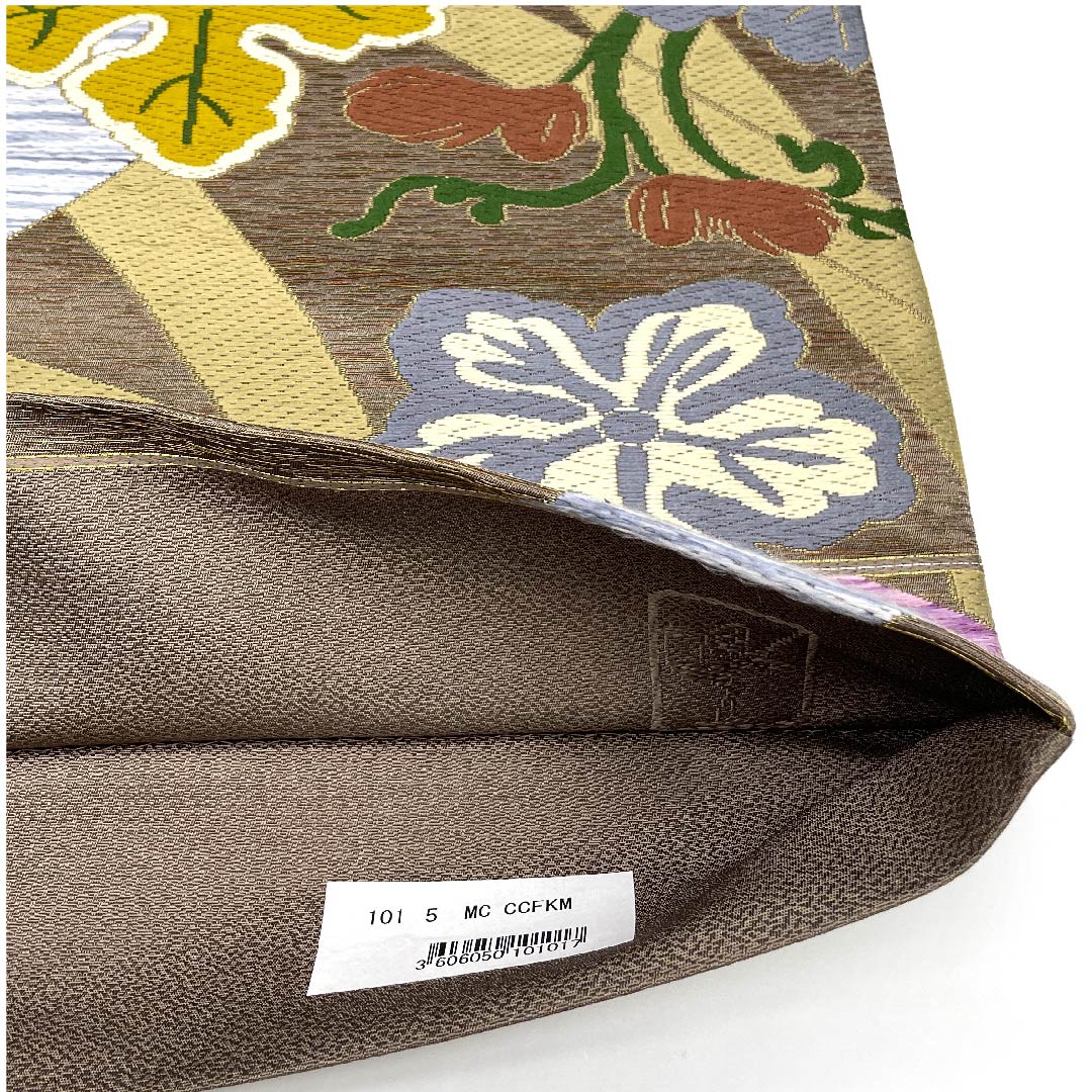 袋帯 煤色(すすいろ) 白綾苑大庭 蔦 竹 葡萄 帯丈447cm 正絹 Sランク 六通 フォーマル 茶系 1123009452314