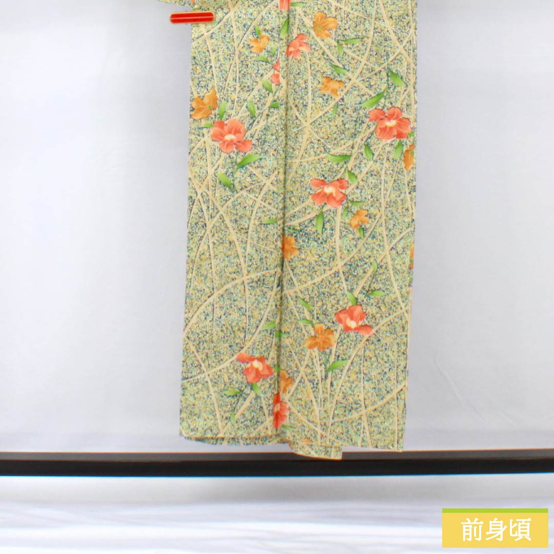 小紋 ポリエステル 身丈150.5cm 裄丈66cm 袷 紺瑠璃色(こんるりいろ) 型染 芝 草花 Sランク 紺系 1115005442118