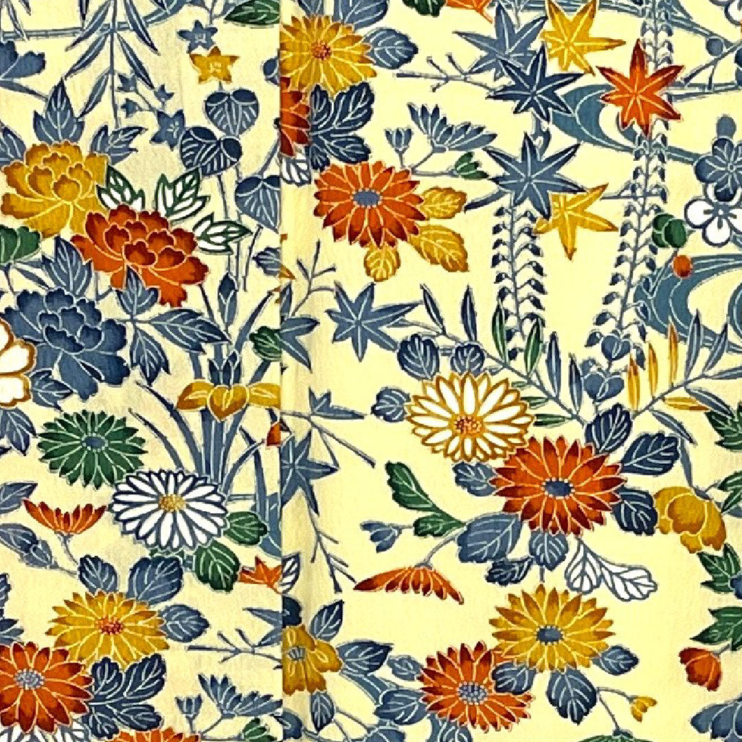 小紋 身丈163cm 裄丈66cm 袷 草花模様 ポリ Aランク クリーム系 1115001663415