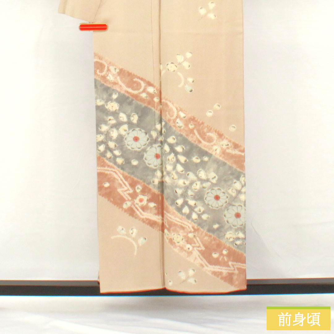 訪問着 正絹 袷 身丈152cm 裄丈61.5cm 薄香色(うすこういろ) 辻ヶ花 しつけ糸付き Sランク ベージュ系 1112006012225