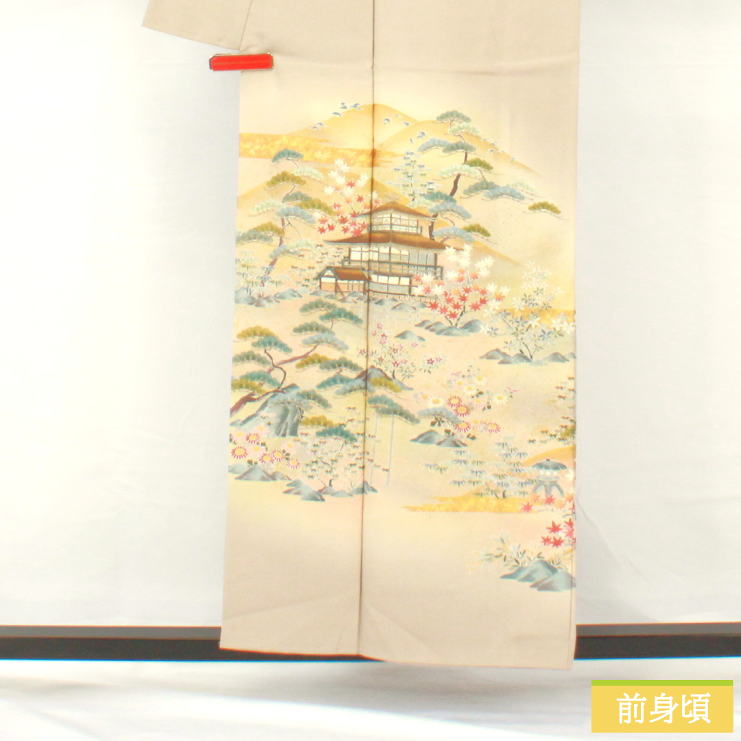 色留袖 正絹 身丈157cm 裄丈63cm 袷 白茶色(しらちゃいろ) 京友禅 作家物 銀閣寺 五つ紋 木瓜 Aランク ベージュ系 1111001553325